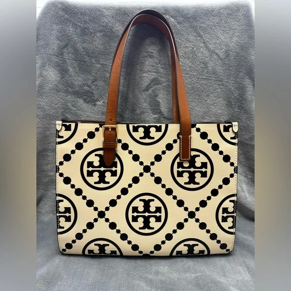 Tory Burch Black and White T Monogram Tote - Picture 2 of 8